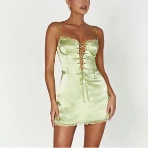 Meshki Light Green Satin Lace-Up Chemise